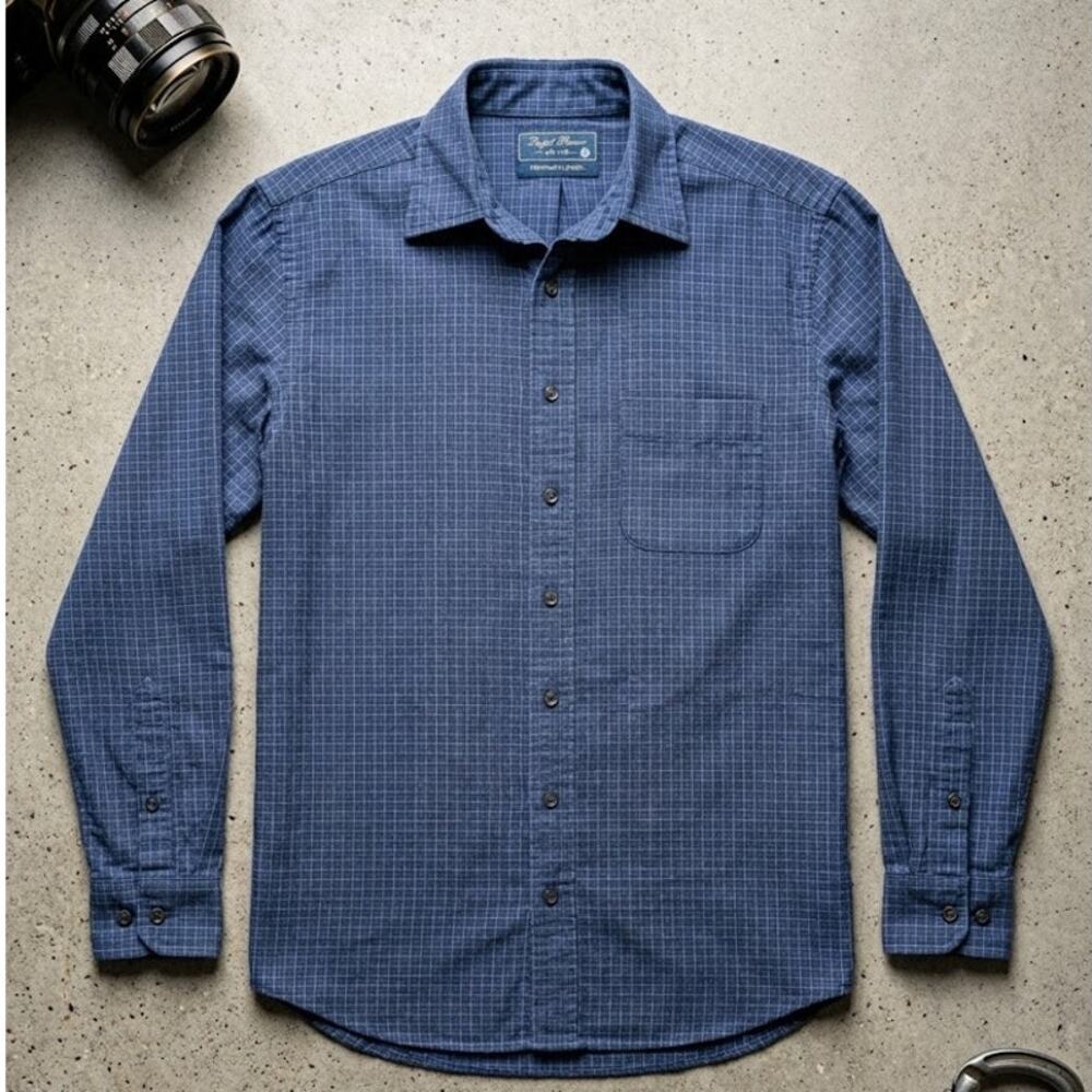 Tom James Royal Classic Hand Tailored Blue Plaid Custom Dress Shirt